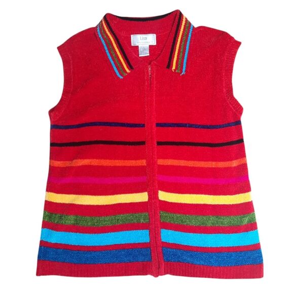 Lisa International Vintage 90s Rainbow Knit Sweater Vest Size Medium - Picture 1 of 6